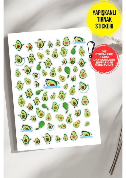 Yapışkanlı Şeffaf Kağıt Baby Avokado Tırnak Dövmesi, Tırnak Tattoo, Nail Art, Tırnak Sticker