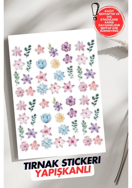 Yapışkanlı Çiçekler Tırnak Dövmesi, Tırnak Tattoo, Nail Art, Tırnak Sticker