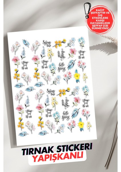 Yapışkanlı Spring Time Tırnak Dövmesi, Tırnak Tattoo, Nail Art, Tırnak Sticker