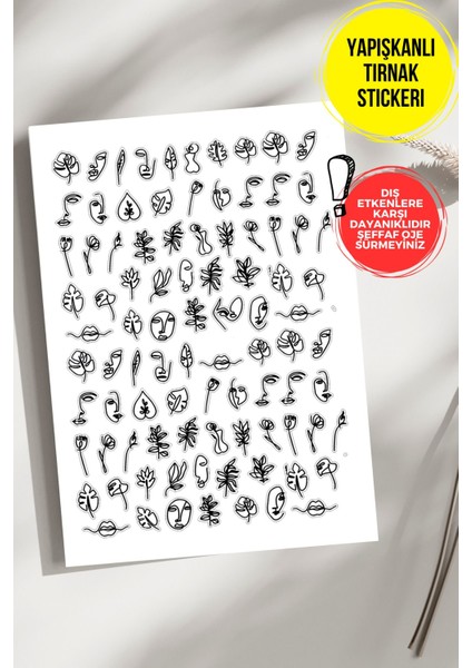 Yapışkanlı Şeffaf Kağıt Line Art Tırnak Dövmesi, Tırnak Tattoo, Nail Art, Tırnak Sticker