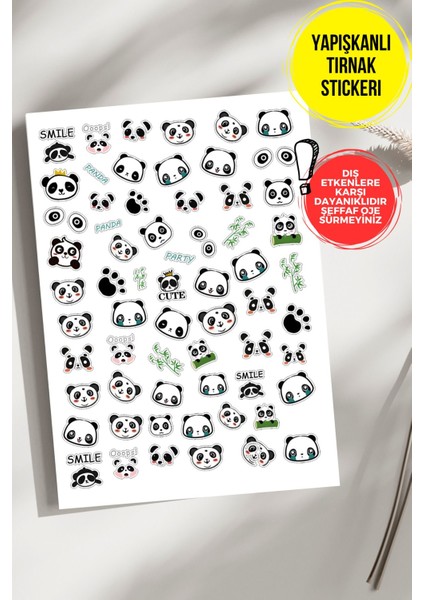 Yapışkanlı Şeffaf Kağıt Cute Panda Tırnak Dövmesi, Tırnak Tattoo, Nail Art, Tırnak Sticker