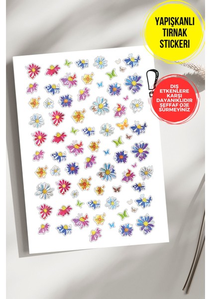 Yapışkanlı Şeffaf Kağıt Çiçekler Tırnak Dövmesi, Tırnak Tattoo, Nail Art, Tırnak Sticker