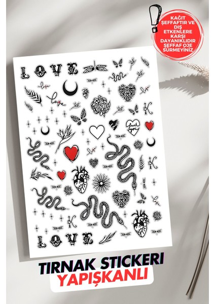 Yapışkanlı Love Tırnak Dövmesi, Tırnak Tattoo, Nail Art, Tırnak Sticker