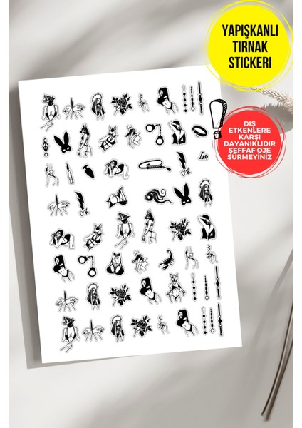 Yapışkanlı Şeffaf Kağıt Girl Tırnak Dövmesi, Tırnak Tattoo, Nail Art, Tırnak Sticker