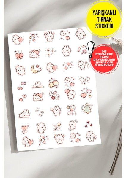 Yapışkanlı Şeffaf Kağıt Sevimli Tavşan Tırnak Dövmesi, Tırnak Tattoo, Nail Art, Tırnak Sticker