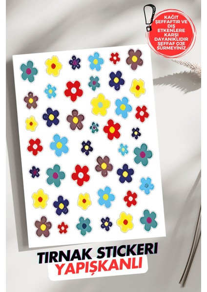 Yapışkanlı Çiçekler Tırnak Dövmesi, Tırnak Tattoo, Nail Art, Tırnak Sticker