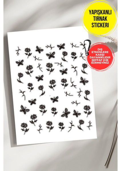 Yapışkanlı Şeffaf Kağıt Çiçekler Tırnak Dövmesi, Tırnak Tattoo, Nail Art, Tırnak Sticker