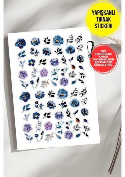 Yapışkanlı Şeffaf Kağıt Çiçekler Tırnak Dövmesi, Tırnak Tattoo, Nail Art, Tırnak Sticker
