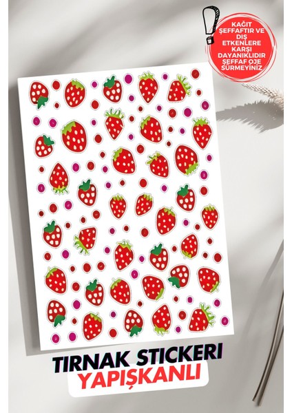 Yapışkanlı Çilekler Tırnak Dövmesi, Tırnak Tattoo, Nail Art, Tırnak Sticker