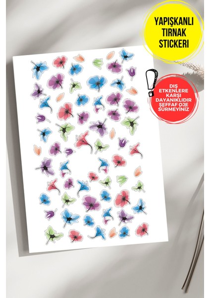 Yapışkanlı Şeffaf Kağıt Çiçekler Tırnak Dövmesi, Tırnak Tattoo, Nail Art, Tırnak Sticker