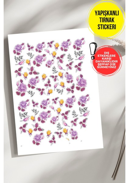 Yapışkanlı Şeffaf Kağıt Çiçekler Tırnak Dövmesi, Tırnak Tattoo, Nail Art, Tırnak Sticker