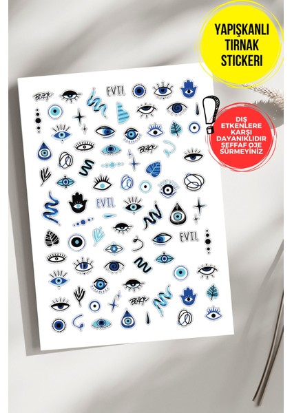 Yapışkanlı Şeffaf Kağıt Nazar Tırnak Dövmesi, Tırnak Tattoo, Nail Art, Tırnak Sticker