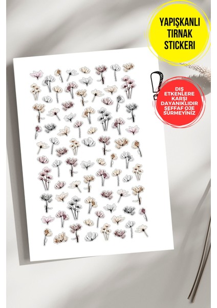 Yapışkanlı Şeffaf Kağıt Çiçekler Tırnak Dövmesi, Tırnak Tattoo, Nail Art, Tırnak Sticker