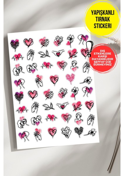 Yapışkanlı Şeffaf Kağıt Çiçekler ve Kalpler Tırnak Dövmesi, Tırnak Tattoo, Nail Art, Tırnak Sticker