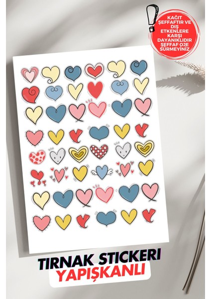 Yapışkanlı Renkli Kalpler Tırnak Dövmesi, Tırnak Tattoo, Nail Art, Tırnak Sticker