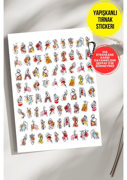 Yapışkanlı Şeffaf Kağıt Line Art Tırnak Dövmesi, Tırnak Tattoo, Nail Art, Tırnak Sticker