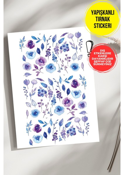 Yapışkanlı Şeffaf Kağıt Çiçekler Tırnak Dövmesi, Tırnak Tattoo, Nail Art, Tırnak Sticker