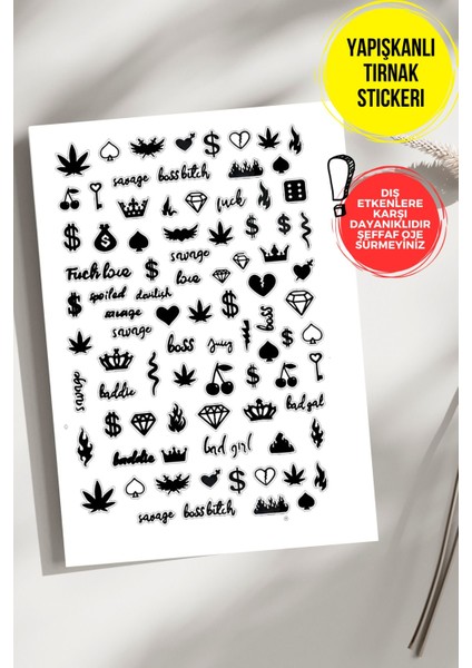 Yapışkanlı Şeffaf Kağıt Baddie Tırnak Dövmesi, Tırnak Tattoo, Nail Art, Tırnak Sticker