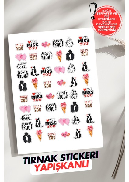 Yapışkanlı Love You Tırnak Dövmesi, Tırnak Tattoo, Nail Art, Tırnak Sticker