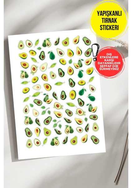Yapışkanlı Şeffaf Kağıt Avokado Tırnak Dövmesi, Tırnak Tattoo, Nail Art, Tırnak Sticker