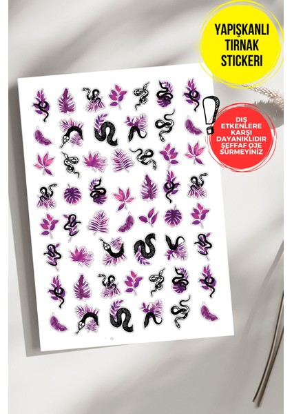 Yapışkanlı Şeffaf Kağıt Yılan ve Çiçek Tırnak Dövmesi, Tırnak Tattoo, Nail Art, Tırnak Sticker