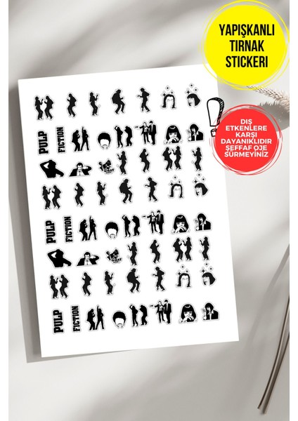 Yapışkanlı Şeffaf Kağıt Pulp Fiction Tırnak Dövmesi, Tırnak Tattoo, Nail Art, Tırnak Sticker