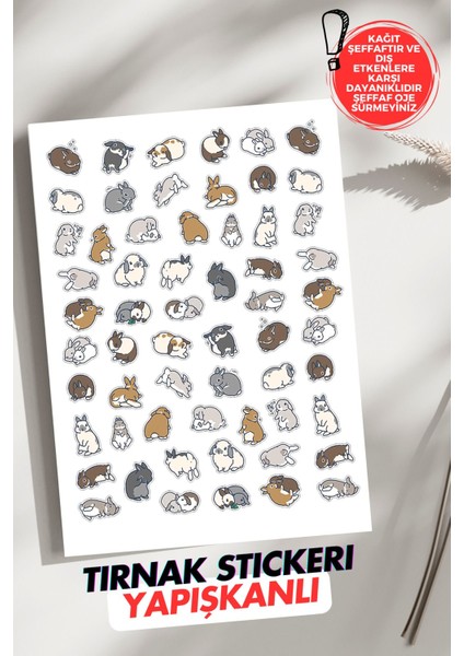 Yapışkanlı Tavşan Tırnak Dövmesi, Tırnak Tattoo, Nail Art, Tırnak Sticker