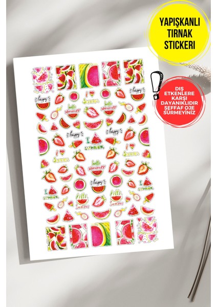 Yapışkanlı Şeffaf Kağıt Summer Tırnak Dövmesi, Tırnak Tattoo, Nail Art, Tırnak Sticker