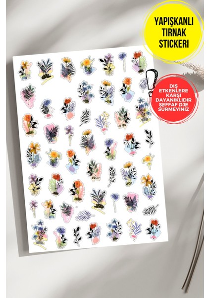 Yapışkanlı Şeffaf Kağıt Line Art Çiçekler Tırnak Dövmesi, Tırnak Tattoo, Nail Art, Tırnak Sticker