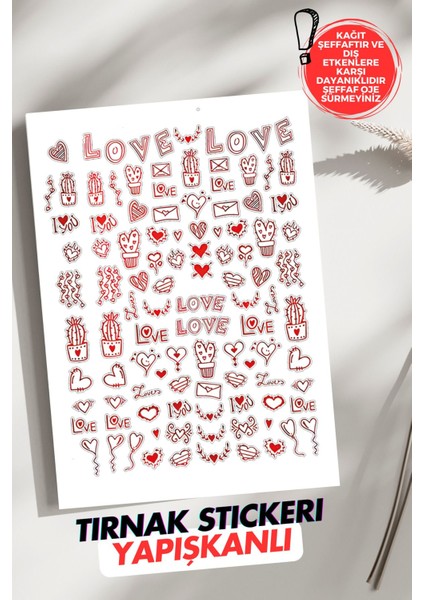Yapışkanlı Love Tırnak Dövmesi, Tırnak Tattoo, Nail Art, Tırnak Sticker