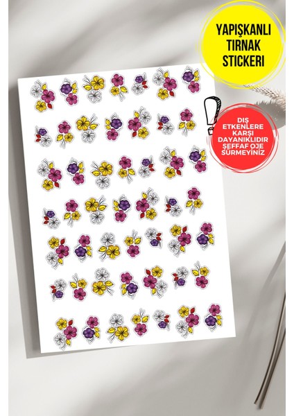Yapışkanlı Şeffaf Kağıt Çiçekler Tırnak Dövmesi, Tırnak Tattoo, Nail Art, Tırnak Sticker