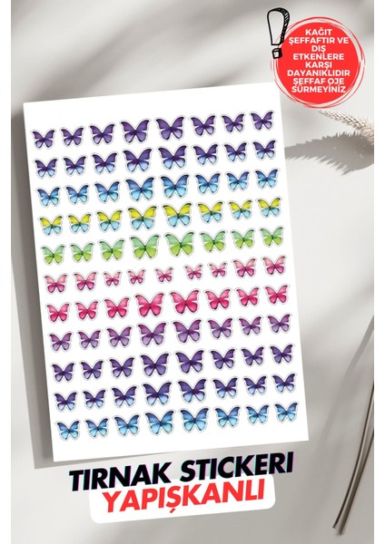 Yapışkanlı Renkli Kelebekler Tırnak Dövmesi, Tırnak Tattoo, Nail Art, Tırnak Sticker