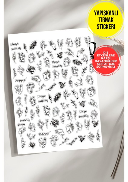 Yapışkanlı Şeffaf Kağıt Line Art Tırnak Dövmesi, Tırnak Tattoo, Nail Art, Tırnak Sticker