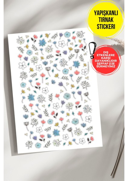 Yapışkanlı Şeffaf Kağıt Çiçekler Tırnak Dövmesi, Tırnak Tattoo, Nail Art, Tırnak Sticker