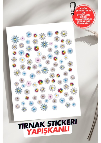 Yapışkanlı Çiçekler Tırnak Dövmesi, Tırnak Tattoo, Nail Art, Tırnak Sticker