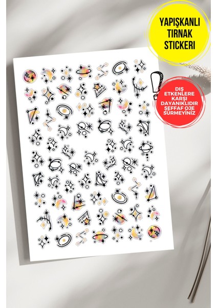 Yapışkanlı Şeffaf Kağıt Ay ve Yıldız Tırnak Dövmesi, Tırnak Tattoo, Nail Art, Tırnak Sticker