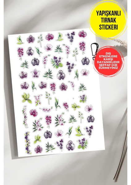 Yapışkanlı Şeffaf Kağıt Line Art Çiçekler Tırnak Dövmesi, Tırnak Tattoo, Nail Art, Tırnak Sticker