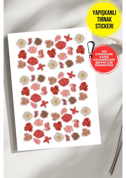 Yapışkanlı Şeffaf Kağıt Çiçekler Tırnak Dövmesi, Tırnak Tattoo, Nail Art, Tırnak Sticker