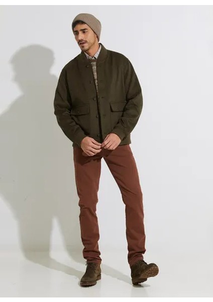 Slim Fit Koyu Haki Erkek Ceket HM403233