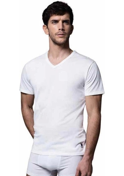 U.s Polo Erkek 2'li V Yaka Kısa Kol Atlet 80199 modelleri