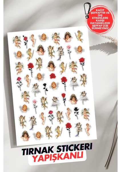 Yapışkanlı Melekler Tırnak Dövmesi, Tırnak Tattoo, Nail Art, Tırnak Sticker