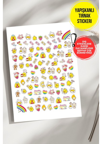 Yapışkanlı Şeffaf Kağıt Sevimli Semboller Tırnak Dövmesi - Nail Art Tattoo Sticker