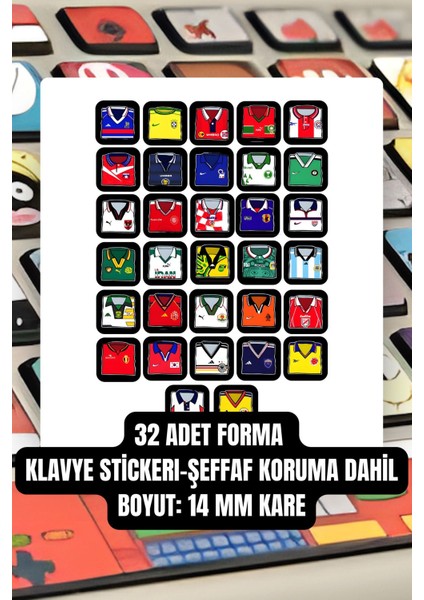 32 Adet Formalar Klavye Tuşu Stickerı, Klavye Tuşu Çıkartması, Şeffaf Koruma Dahil, 14 mm