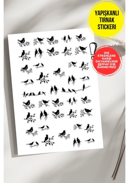 Yapışkanlı Şeffaf Kağıt Kuş Tırnak Dövmesi, Tırnak Tattoo, Nail Art, Tırnak Sticker