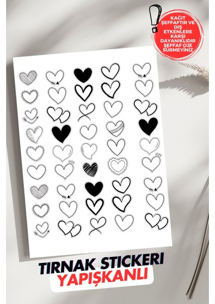 Yapışkanlı Kalpler Tırnak Dövmesi, Tırnak Tattoo, Nail Art, Tırnak Sticker