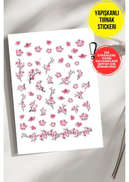 Yapışkanlı Şeffaf Kağıt Çiçekler Tırnak Dövmesi - Nail Art Tattoo Sticker