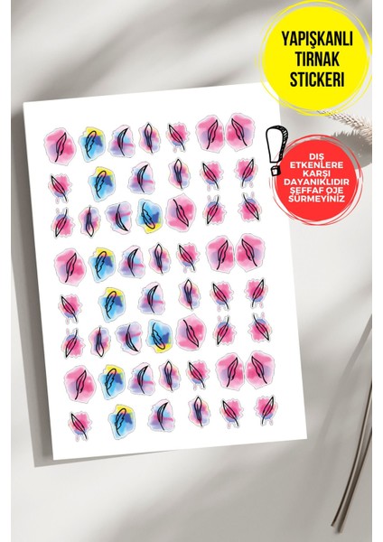Yapışkanlı Şeffaf Kağıt Sulu Boya Yaprak Tırnak Dövmesi - Nail Art Nail Tattoo Sticker