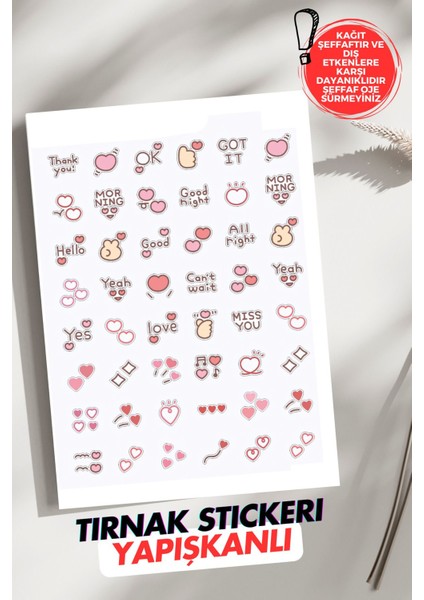 Yapışkanlı Aşk Tırnak Dövmesi, Tırnak Tattoo, Nail Art, Tırnak Sticker