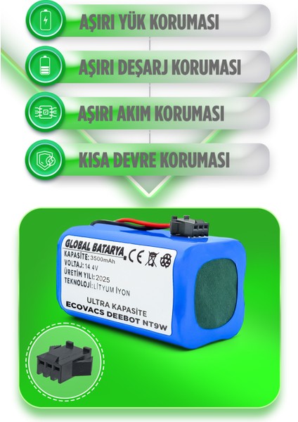 Ecovacs Deebot N79W Akıllı Robot Süpürge Bataryası 14.4V 3500MAH Li-Ion Pil (Ultra Kapasite)