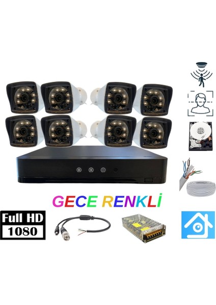 5mp Lens 2mp 1080P Warm LED 8 Kameralı 250GB Harddisk Dahil Güvenlik Kamerası Seti - ST-28250W